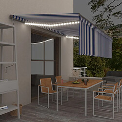 Maison Chic Store banne | Auvent rétractable de porte | Marquise Brise-soleil manuel avec store et LED 5x3 m Bleu et blanc -GKD99235