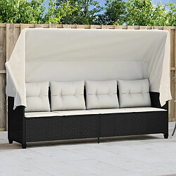 Maison Chic Chaise longue avec auvent et coussins | Bain de soleil Relax | Transat noir résine tressée -GKD39358