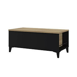 Table basse avec plateau relevable - Decor chene et noir - L 100 x P 50/72 x H 42/55 cm