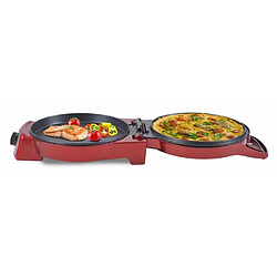 Techwood Four à Pizza et tartes ROUGE avec Grill Plancha Revêtement Pierre antiadhésif Puissance 1800 W