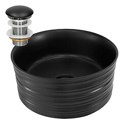 ML-Design Vasque à poser céramique noir lavabo avec garniture de vidage noir Ø410x180 mm