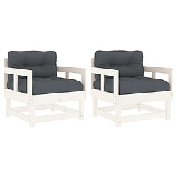 Maison Chic Lot de 2 Chaises de jardin,Fauteuil d'extérieur et coussins blanc bois de pin massif -MN60397