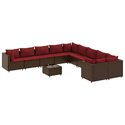 vidaXL Salon de jardin et coussins 11 pcs marron résine tressée