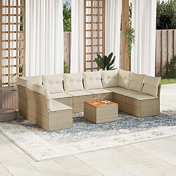 Maison Chic Salon de jardin avec coussins 10 pcs, Ensemble Tables et chaises de jardin, beige résine tressée -GKD632611