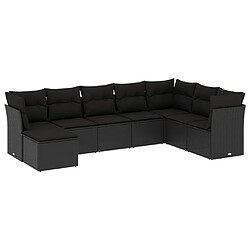 vidaXL Salon de jardin 8 pcs avec coussins noir résine tressée