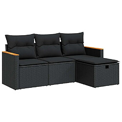 vidaXL Salon de jardin 4 pcs avec coussins noir résine tressée