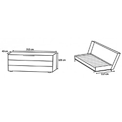 Acheter Pegane Lit escamotable horizontal coloris imitation chêne - Longueur 212 x Hauteur 105 x Profondeur 43-117 cm