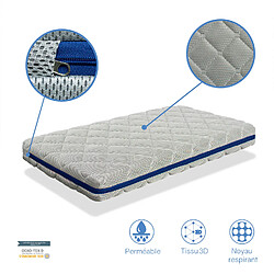 Dormalit Matelas pour lit bébé 60x120 AQUA BREATHAIR - 11 CM - Noyau 100% Lavable, respirant, écologique et recyclabl