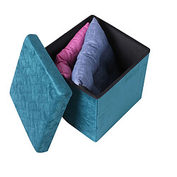 Acheter Toilinux Pouf de rangement pliable Kube en velours - Bleu Vert