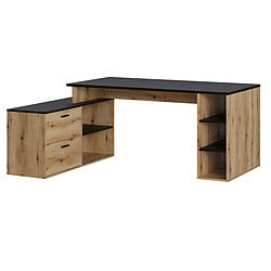 Acheter Pegane Bureau d'angle en mélamine coloris imitation chêne artisan / noir mat - Longueur 183 x profondeur 141 x Hauteur 75 cm