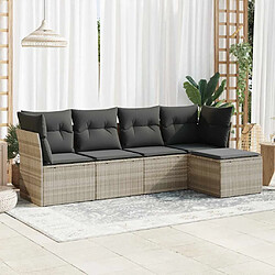 vidaXL Salon de jardin 5 pcs avec coussins gris clair résine tressée