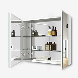 EMKE Armoire à miroir avec miroir poignée invisible Armoire miroir de salle de bain avec étagères en verre réglables en hauteur 75×65cm Blanc