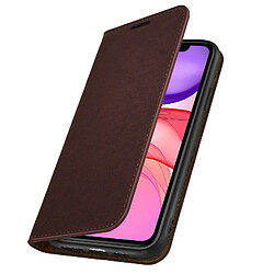 Avizar Étui iPhone 11 Folio Cuir Véritable Porte cartes Support Vidéo marron foncé