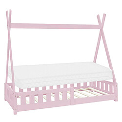 ML-Design Lit d'enfant Tipi + matelas lit avec protection anti chutes bois rose 80x160 cm