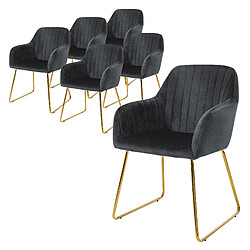 ML-Design Lot de 6 chaises de salle à manger gris assise en velours pieds dorés en métal