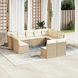 Maison Chic Salon de jardin 11 pcs avec coussins | Ensemble de Table et chaises | Mobilier d'Extérieur beige résine tressée -GKD81211