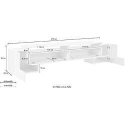 Acheter Alter Meuble TV de salon, Made in Italy, Meuble TV avec 3 portes et étagères, 210x45h45 cm, couleur blanc brillant