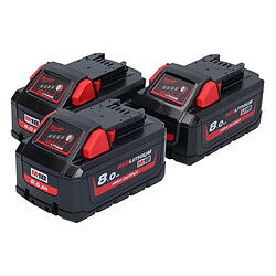 Milwaukee M18 HB8 Batterie Set 3x 18 V 8,0 Ah / 8000 mAh Li-Ion High Output ( 3x 4932471070 ) avec indicateur de charge