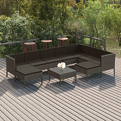 Maison Chic Salon de jardin 10 pcs + coussins - Mobilier/Meubles de jardin - Table et chaises d'extérieur Résine tressée Gris -MN90397