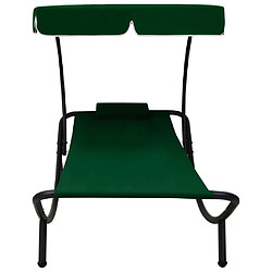 Helloshop26 Lit de repos transat chaise longue d'extérieur 200 cm avec auvent et oreiller vert 02_0012010