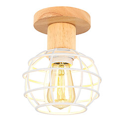 Stoex Lampe De Plafond Rétro E27 En Fer Et Bois Luminaire Plafonnier À Cage Ronde Plafonnier Moderne Pour Entrée, Couloir, Cuisine, Blanc