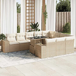 vidaXL Salon de jardin 11 pcs avec coussins beige résine tressée