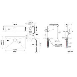 Lonheo MAX Évier Cuisine 1 Bac 74*44*20CM 304 Inox Évier Brossé avec Siphon et Trop-Plein+ Robinet de Cuisine Inox Extractible Rotatif à 360 ° pas cher