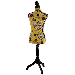 Mendler Mannequin de couture de tailleur buste torse féminin T222 ~ fibre de verre, motif jaune à fleurs