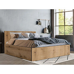 Vente-Unique Lit coffre 140 x 190 cm - Coloris : Naturel et anthracite + Matelas - ELPHEGE