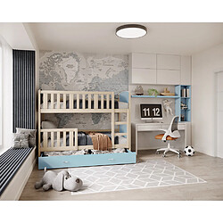 Kids Literie Lit Superposé Tomy 90x190 Pin - bleu Livré avec sommiers, tiroir et matelas en mousse de 7cm