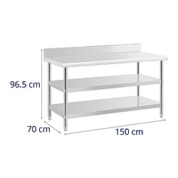 Helloshop26 Table de travail acier inoxydable avec dosseret - 150 x 70 x 16,5 cm - 226 kg - 2 tablettes 14_0007319 pas cher