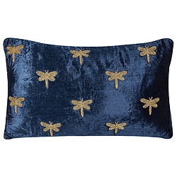 Acheter Beliani Lot de 2 coussins BLUESTEM Velours 30 x 50 cm Animal Broderie Bleu marine