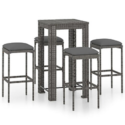 Maison Chic Ensemble de bar de jardin 5 pcs et coussins,Table + chaises + coussins de jardin Résine tressée Gris -GKD470255