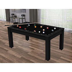 Jardindeco Billard convertible table 6 personnes Texas + pack accessoires Confort noir grainé et noir (tapis)