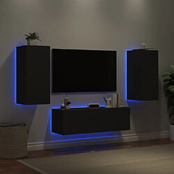 Acheter Maison Chic Lot de 3 Meuble TV muraux, Banc TV avec lumières LED pour salon, Meuble de rangement noir -GKD19685