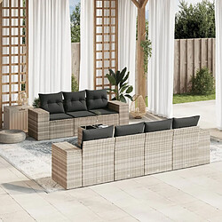 vidaXL Salon de jardin 8 pcs avec coussins gris clair résine tressée