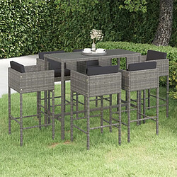 Maison Chic Ensemble de bar de jardin 7 pcs et coussins,Table + chaises + coussins de jardin Résine tressée Gris -GKD821816