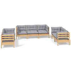 Maison Chic Salon de jardin 7 pcs + coussins - Mobilier/Meubles de jardin - Table et chaises d'extérieur gris Bois de pin massif -MN61484