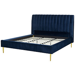 Beliani Lit double en velours bleu marine 180 x 200 cm MARVILLE pas cher