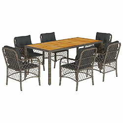 Maison Chic Ensemble à manger d'extérieur 7 pcs avec coussins,Salon de jardin,Mobilier de jardin gris rotin -GKD210671