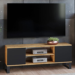 Alter Meuble TV avec 2 portes et 1 étagère centrale, Buffet avec pieds en métal, Buffet de salon de style industriel, cm 155x40h49, couleur Érable et Noir