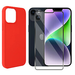 Coque de protection souple silicone Rouge + Lot de 2 verre trempé pour iPhone 14 Plus -Visiodirect -