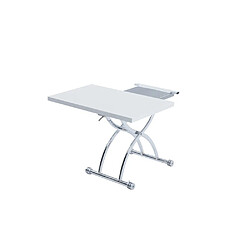 Avis Inside 75 Table relevable extensible HIRONDELLE compacte laquée blanc brillant pied chromé argenté