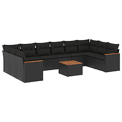 Maison Chic Salon de jardin 11 pcs avec coussins | Ensemble de Table et chaises | Mobilier d'Extérieur noir résine tressée -GKD57304