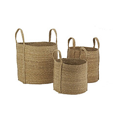 Aubry Gaspard Cache-pots en jonc naturel avec anses (Lot de 3).