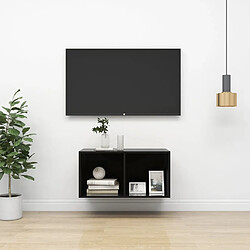 Maison Chic Meuble TV scandinave mural Banc TV suspendu pour salon - Noir brillant 37x37x72 cm Aggloméré -MN47924