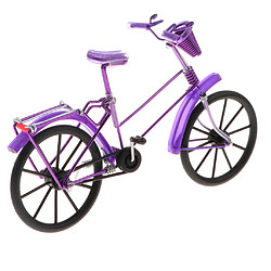 Vélo modèle en aluminium au 1:10 avec panier jouet artisanal violet