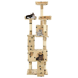 Helloshop26 Arbre à chat griffoir grattoir niche jouet animaux peluché en sisal 170 cm beige motif de pattes 3702077