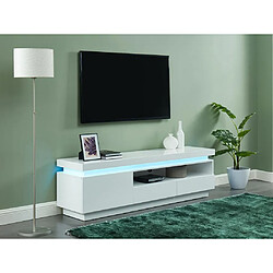 Vente-Unique Meuble TV EMERSON II - 1 porte & 2 tiroirs - MDF laqué blanc - LEDs 