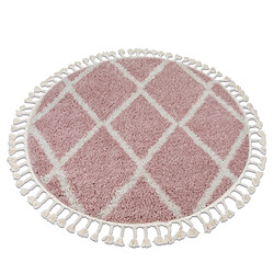 RUGSX Tapis BERBER TROIK A0010 cercle rose et blanc Franges berbère marocain shaggy cercle 160 cm